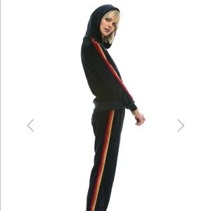 Aviator Nation Velour pants and hoodie, navy blue